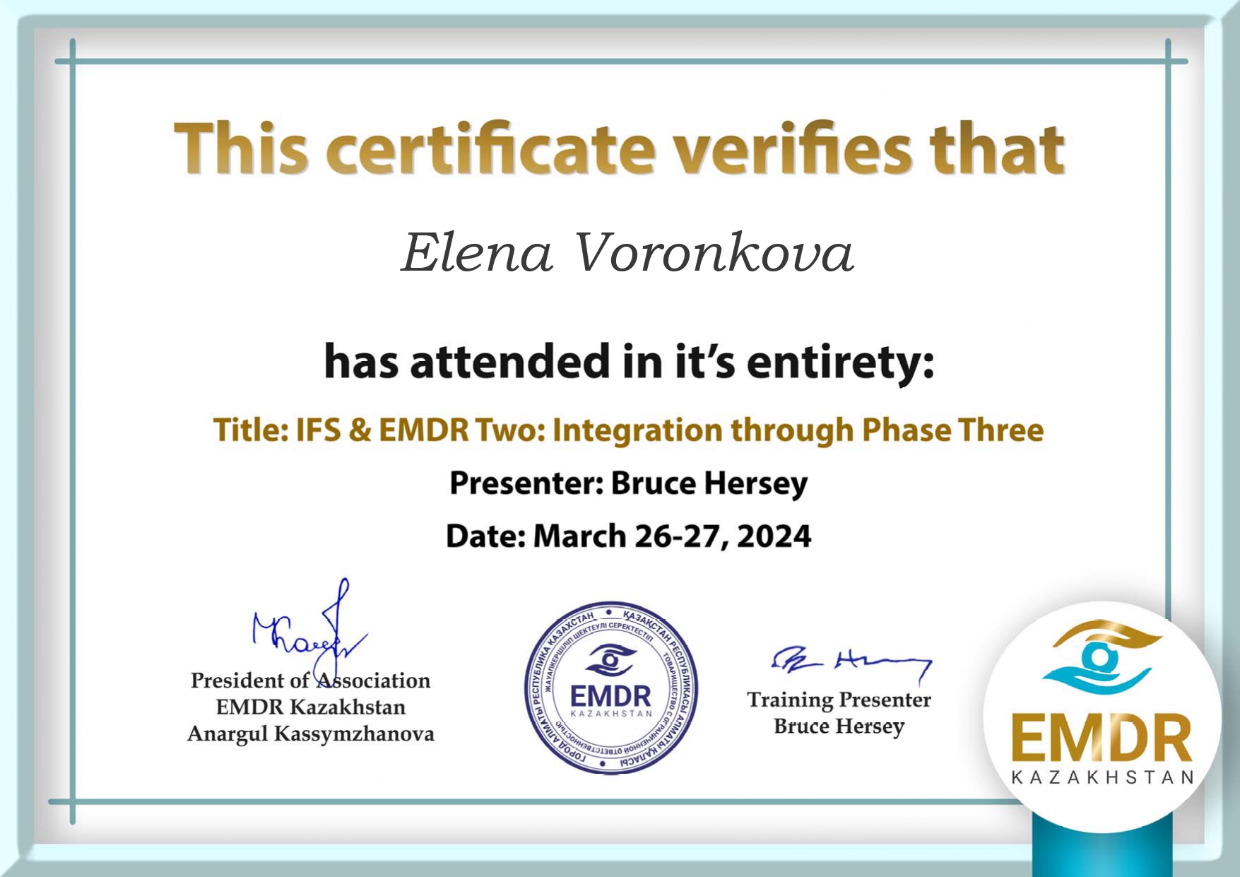 IFS & EMDR Two: Integration through Phase Three — Bruce Hersey, March 26–27, 2024